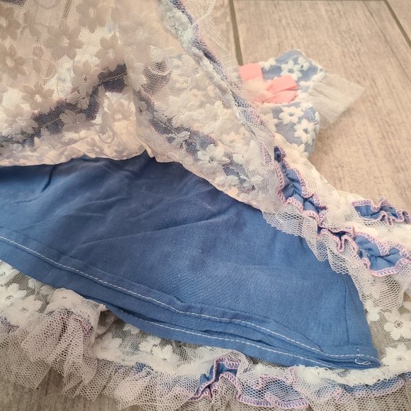 🏷 3/$15Little Lass baby girl summer dress blue with white floral lace size 6-9M - Picture 5 of 10